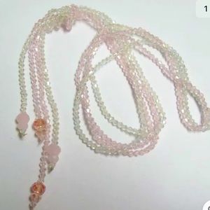 Vintage Pale Pink Tassel Glass Necklace